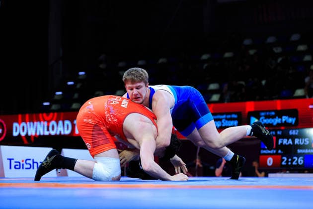 U17 Wrestling European Championships 92kg FS Abdurazak Shabanov RUS df Ali Dadaev FRA Copyright: xKostadinxAndonov xUnitedxWorldxWrestlingx Kostadin Andonov United World Wrestling