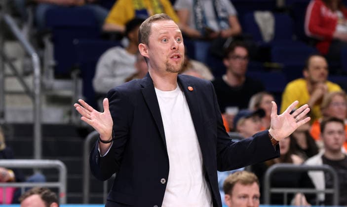 Coach Christian Held Action Upper Body Sport Basketball BBL Bundesliga Mens Play Off Quarter Finals Season 2025 2026 17 05 2026 ALBA Berlin vs SC Rasta Vechta