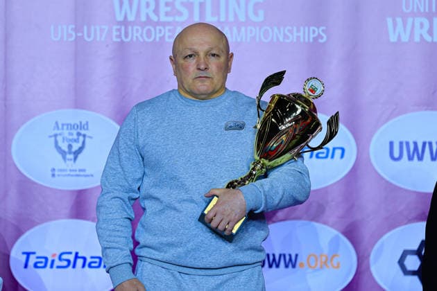 U17 Wrestling European Championships Podium Team FS Gold Russia Copyright: xKostadinxAndonov xUnitedxWorldxWrestlingx Kostadin Andonov United World Wrestling