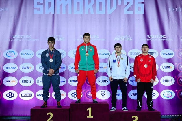 U17 Wrestling European Championships Podium 71kg FS Gold Nikolay Stoykov Iliev BUL , Silver Artem Ananian RUS , Bronze Cemal Yigit Purcu TUR , Avetik Tutkhalyan ARM Copyright: xKostadinxAndonov xUnitedxWorldxWrestlingx Kostadin Andonov United World Wrestling