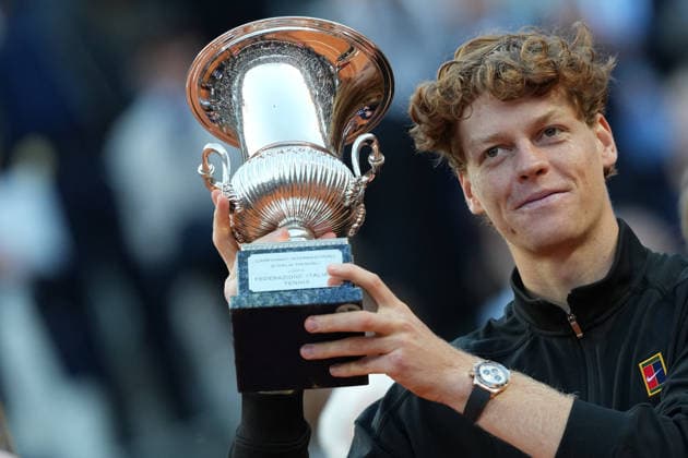 Jannik Sinner of Italy lifts the Trophy as he celebrates the victory of the Internazionali BNL d Italia 2026 tennis tournament at Foro Italico in Rome (Italy) on May, 17, 2026. AntoniettaxBaldassarre