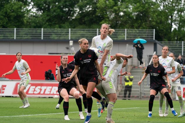 LEVERKUSEN, GERMANY - MAY 17: in action during the Google Pixel Frauen-Bundesliga match between Bayer 04 Leverkusen and SV Werder Bremen at Ulrich-Haberland-Stadion on May 17, 2026 in Leverkusen, Germany. (Photo by Qianru Zhang Press Photo) Copyright: xQianruxZhang SPPx Sportspressphoto_SPR148954