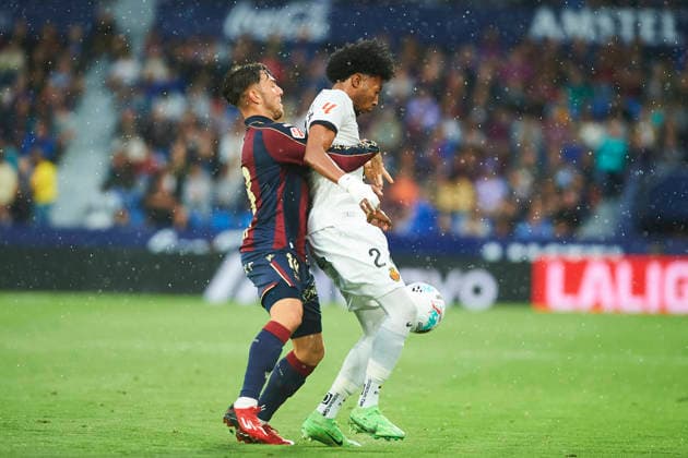 Iker Losada Levante UD and Johan Mojica RCD Mallorca during the LaLiga EA Sports match between Levante UD and RCD Mallorca at Ciudad de Valencia on May 17, 2026 in Valencia, Spain Photo by Maria Jose Segovia DeFodi Images