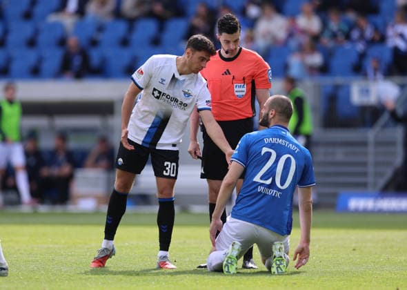 16 05 2026, Football 2 Bundesliga, SV Darmstadt 98 SC Paderborn, v l , Stefano Marino SC Paderborn , Aleksandar Vukotic SV Darmstadt 98 DFL DFB REGULATIONS PROHIBIT ANY USE OF PHOTOGRAPHS AS IMAGE SEQUENCES AND OR QUASI VIDEO xdcx Copyright: HMBxMedia Claus