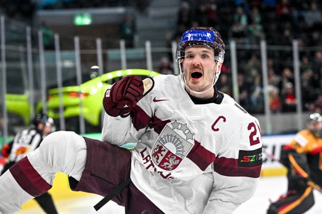 ZURICH, SWITZERLAND MAY 17 Rudolfs Balcers of Latvia celebrates his goal during the 2026 IIHF Ice Hockey World Championship Switzerland game between Germany and Latvia at Swiss Life Arena on May 17, 2026 in Zurich, Zurich Zurich Swiss Life Arena Zurich Switzerland Copyright: xJustPictures.ch AndreaxBrancax jp-en-EuSpIm-JP7_ANB_Ger_Lat_17052026_7573