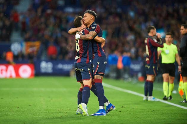 Kevin Arriaga Levante UD celebrates after scoring his team˜s second goal during the LaLiga EA Sports match between Levante UD and RCD Mallorca at Ciudad de Valencia on May 17, 2026 in Valencia, Spain Photo by Maria Jose Segovia DeFodi Images