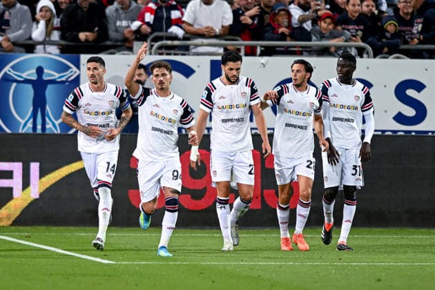 Cagliari s Sebastiano Esposito celebrates after scoring the goal for 1-1 during the Serie A soccer match between Cagliari Calcio and Torino at the Unipol Domus in Cagliari, Sardinia - Sunday 17th May. - Soccer  Copyright: x Â®xGianlucaxZuddas LaPressex