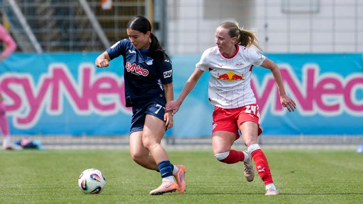 v li Naomi Luyet TSG, 7 , Nikoline Hougaard Dudek RBL, 24 , duel, duel, tackle, tackling, dynamics, action, action, 17 05 2026, Sinsheim Hoffenheim Germany , Football, Google Pixel Women Bundesliga, TSG 1899 Hoffenheim RB Leipzig, DFB DFL REGULATIONS PROHIBIT ANY USE OF PHOTOGRAPHS AS IMAGE SEQUENCES AND OR QUASI VIDEO xozx