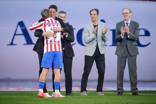 Atletico de Madrid™s Antoine Griezmann (l) and Fernado Torres (r) is leaving the club as its all-time leading scorer after La Liga match. May 17 2026. (20260517061)