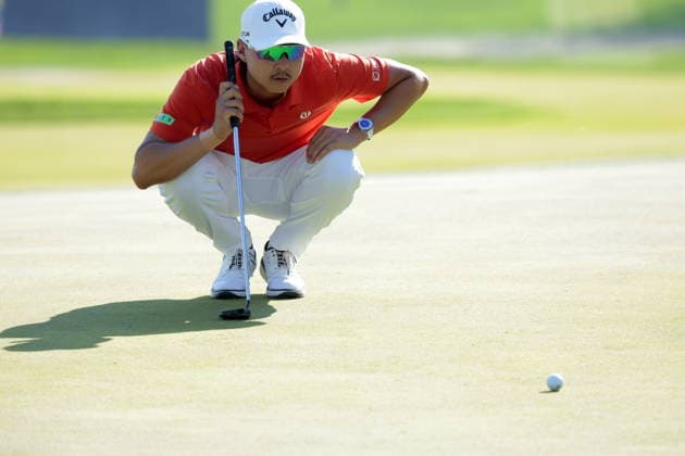 Golf 2026 PGA, Golf Herren Championship - Round 4 Australia™s Min Woo Lee eyes his putt on 18th Green in round 4 of the 2026 PGA Championship at Aronimink Golf Club in Newtown Square, Pennsylvania, USA, 17 May 2026. Newtown Square New York United States  Copyright: xSTEVExFALKx
