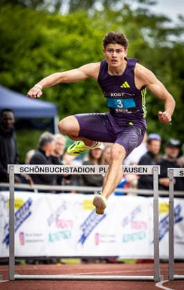 35 International Runners Meeting Pliezhausen, 17 05 2026 Owe Fischer Breiholz GER Königsteiner LV wins the mens 300m hurdles 35 International Runners Meeting on 17 05 2026 at the Schönbuchstadion in Pliezhausen Baden Württemberg Copyright: xBEAUTIFULxSPORTS R.xSchmittx