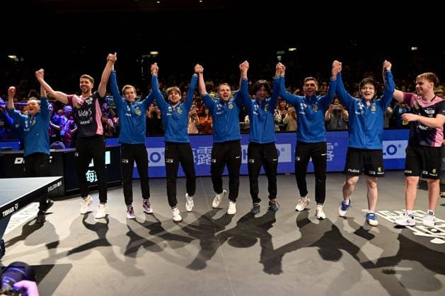 TT CL Hylo Final 4 Final 1 FC Saarbrücken TT Alliance Nimes Montpellier on 17 05 2026 in the Saarlandhalle in Saarbrücken The Saarbrücken team is delighted with the victory xJFx