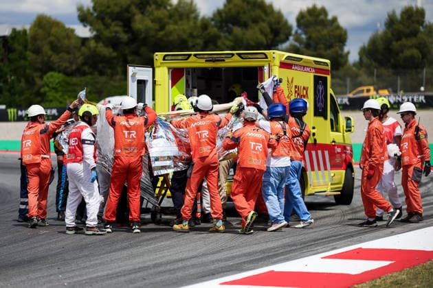(260518) -- BARCELONA, May 18, 2026 -- BK8 Gresini Racing s Alex Marquez is assisted by paramedics after crashing during the MotoGP Grand Prix of Catalunya in Montmelo, Spain, May 17, 2026. (Photo by Xinhua) (SP)SPAIN-CATALUNYA-MOTOGP-GRAND PRIX QianxJun 