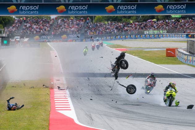 Motorsport, MotoGP, GP Catalunya in Barcelona, Alex Marquez has a serious crash