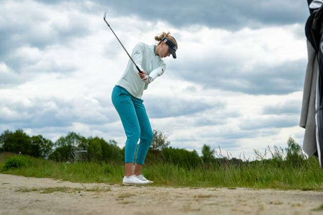 HAMBURG, GERMANY - MAY 17: Chiara Noja of Germany hitting out of the rough on the 12th hole during the final round of the Amundi German Masters at Green Eagle Golf Courses on May 17, 2026 in Hamburg, Germany. Credit: Andy Astfalck NurPhoto Germany Copyright: xAndyxAstfalckx