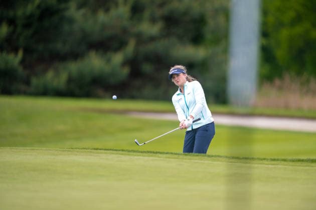 HAMBURG, GERMANY - MAY 17: Sara Kouskova of the Czech Republic pitching out the bunker in front of the green of the 10th hole during the final round of the Amundi German Masters at Green Eagle Golf Courses on May 17, 2026 in Hamburg, Germany. Credit: Andy Astfalck NurPhoto Germany Copyright: xAndyxAstfalckx