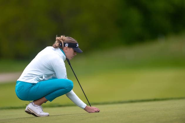 HAMBURG, GERMANY - MAY 17: Chiara Noja of Germany preparing to putt on the green of the 12th hole during the final round of the Amundi German Masters at Green Eagle Golf Courses on May 17, 2026 in Hamburg, Germany. Credit: Andy Astfalck NurPhoto Germany Copyright: xAndyxAstfalckx