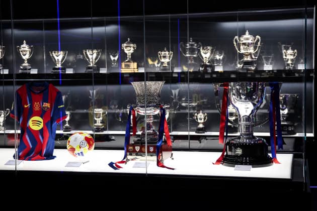 May 18, 2026, Barcelona, Barcelona, SPAIN: View of the trophies in the display cases during ceremony to present the championship trophies won by FC Barcelona, Barca in LaLiga EA Sports and the Spanish Super Cup, held at the club s museum on May 18, 2026 in Barcelona, Spain. Barcelona SPAIN - ZUMAa181 20260518_zaa_a181_011 Copyright: xJavierxBorregox