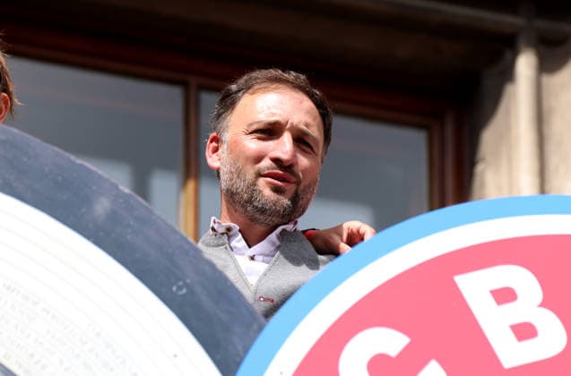 Football, Women, Bundesliga, Season 2025 2026, FC Bayern Munich, Women, Double celebration, Rathausbalkon, Marienplatz Jose Barcala, Coach FC Bayern Munich on the Rathausbalkon