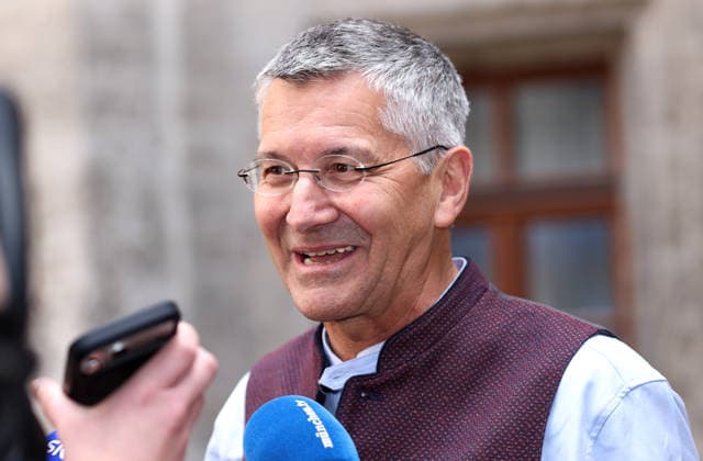 Football, Women, Bundesliga, 2025 2026 season, FC Bayern Munich, Women, Double celebration, Rathausbalkon, Marienplatz Herbert Hainer, President FC Bayern Munich during the interview