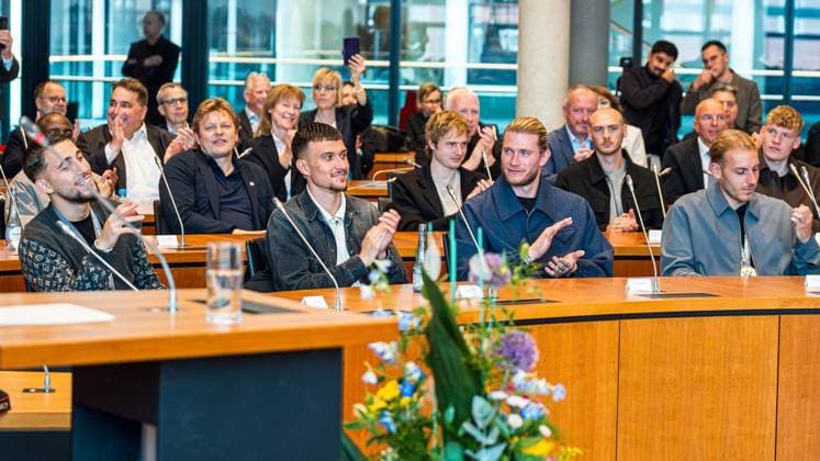 Football, promoted FC Schalke 04 at the reception in the Hans-Sachs-Haus in Gelsenkirchen
