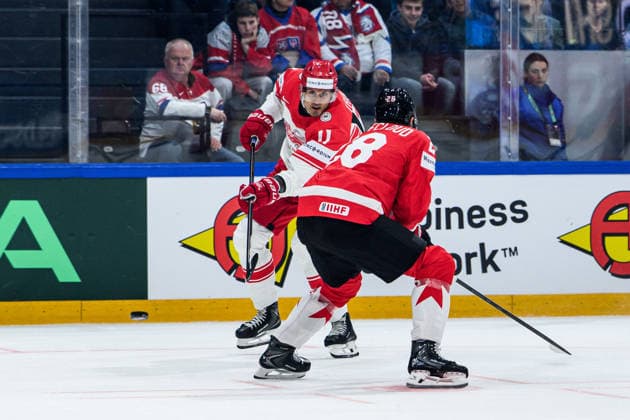 260518 Alexander True of Denmark during the 2026 IIHF Ice Hockey World Championship match between Canada and Denmark on May 18, 2026 in Fribourg Photo Jesper Zerman BILDBYRAN kod JZ JZ0718 ishockey ice hockey ishockey vm 2026 vm 2026 iihf world championship kanada canada danmark denmark canada kanada bbeng danmark denmark  Copyright: JESPERxZERMAN BB260518JZ078