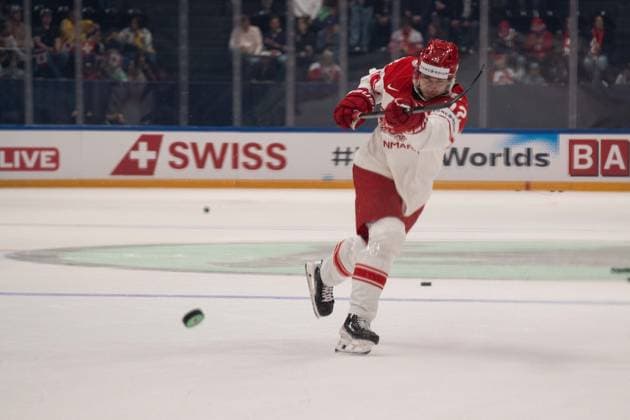 FRIBOURG, FRIBOURG - MAY 18: Phillip Schultz of Denmark during the 2026 IIHF World Championship, WM, Weltmeisterschaft Preliminary Round Group B match between Canada and Denmark at BCF Arena on May 18, 2026 in Fribourg, Fribourg, Switzerland. Copyright: xLivioxBaeriswylx xSPPx Sportspressphoto_SPR149665