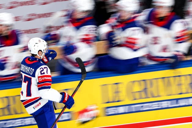 Ice hockey, Eishockey - IIHF WC 2026 ZURICH,SWITZERLAND,18.MAY.26 - ICE HOCKEY - IIHF Ice Hockey World Championship, WM, Weltmeisterschaft 2026, group stage, Finland vs USA. Image shows the rejoicing of Matt Coronato (USA).  GEPAxpictures xMaticxKlansek