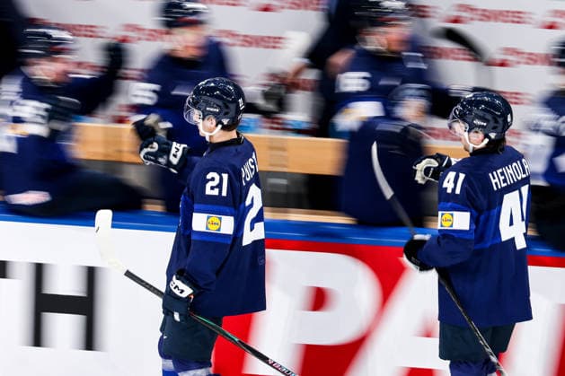 Ice hockey, Eishockey - IIHF WC 2026 ZURICH,SWITZERLAND,18.MAY.26 - ICE HOCKEY - IIHF Ice Hockey World Championship, WM, Weltmeisterschaft 2026, group stage, Finland vs USA. Image shows the rejoicing of Patrik Puistola (FIN) and Ville Heinola (FIN).  GEPAxpictures xMaticxKlansek