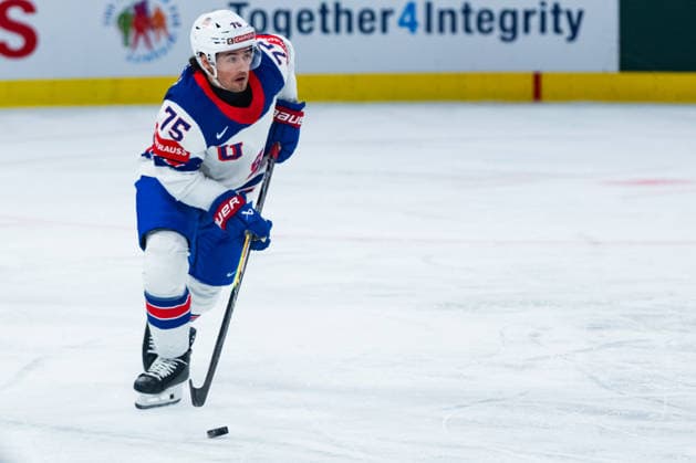 ZURICH, SWITZERLAND - MAY 18: Connor Clifton (United States, 75) during build-up play during the Preliminary Round - Group A Match 17 between Finland and United States at the IIHF Ice hockey, Eishockey World Championship, WM, Weltmeisterschaft 2026, Swiss Life Arena on May 18, 2026 in Zurich, Switzerland. Zurich Switzerland Copyright: xTimoxSteinx