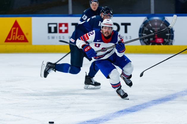 ZURICH, SWITZERLAND - MAY 18: Isaac Howard (United States, 22) during build-up play during the Preliminary Round - Group A Match 17 between Finland and United States at the IIHF Ice hockey, Eishockey World Championship, WM, Weltmeisterschaft 2026, Swiss Life Arena on May 18, 2026 in Zurich, Switzerland. Zurich Switzerland Copyright: xTimoxSteinx