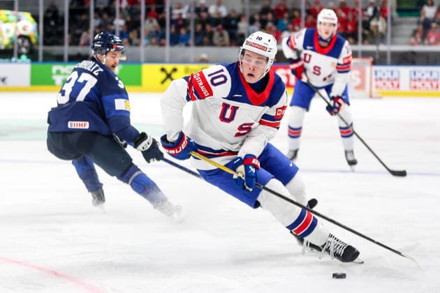 Ice hockey, Eishockey - IIHF WC 2026 ZURICH,SWITZERLAND,18.MAY.26 - ICE HOCKEY - IIHF Ice Hockey World Championship, WM, Weltmeisterschaft 2026, group stage, Finland vs USA. Image shows James Hagens (USA).  GEPAxpictures xMaticxKlansek
