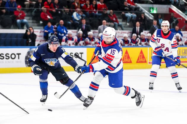 Ice hockey, Eishockey - IIHF WC 2026 ZURICH,SWITZERLAND,18.MAY.26 - ICE HOCKEY - IIHF Ice Hockey World Championship, WM, Weltmeisterschaft 2026, group stage, Finland vs USA. Image shows Waltteri Merela (FIN) and Tommy Novak (USA).  GEPAxpictures xMaticxKlansek