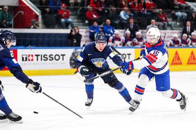 Ice hockey, Eishockey - IIHF WC 2026 ZURICH,SWITZERLAND,18.MAY.26 - ICE HOCKEY - IIHF Ice Hockey World Championship, WM, Weltmeisterschaft 2026, group stage, Finland vs USA. Image shows Waltteri Merela (FIN) and Tommy Novak (USA).  GEPAxpictures xMaticxKlansek