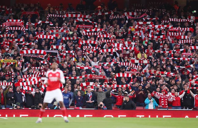 London, England, 18th May 2026. Arsenal fans in an expectant mood during the Arsenal vs Burnley Premier League match at the Emirates Stadium, London. Picture credit should read: David Klein Sportimage EDITORIAL USE ONLY. No use with unauthorised audio, video, data, fixture lists, club league logos or live services. Online in-match use limited to 120 images, no video emulation. No use in betting, games or single club league player publications. SPI_016_DK_Arsenal_Burnley SPI-4808-0013
