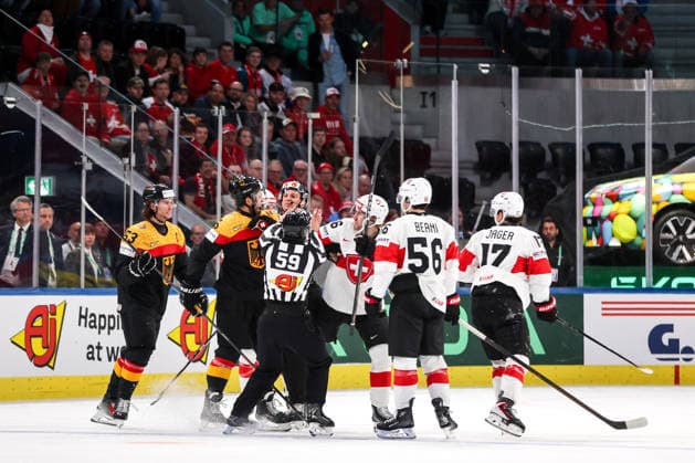 Ice hockey, Eishockey - IIHF WC 2026 ZURICH,SWITZERLAND,18.MAY.26 - ICE HOCKEY - IIHF Ice Hockey World Championship, WM, Weltmeisterschaft 2026, group stage, Germany vs Switzerland. Image shows Stefan Loibl (GER) and Janis Moser (SUI).  GEPAxpictures xMaticxKlansek