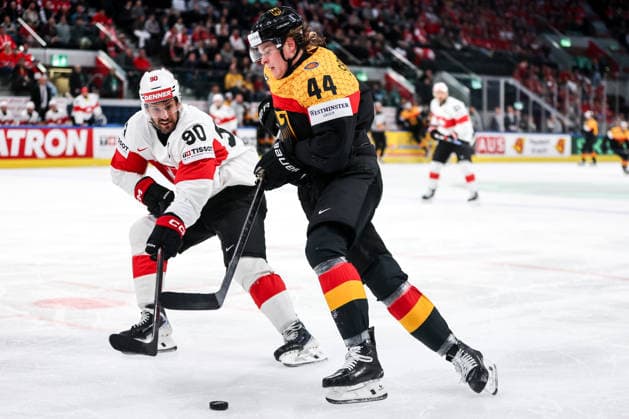 Ice hockey, Eishockey - IIHF WC 2026 ZURICH,SWITZERLAND,18.MAY.26 - ICE HOCKEY - IIHF Ice Hockey World Championship, WM, Weltmeisterschaft 2026, group stage, Germany vs Switzerland. Image shows Roman Josi (SUI) and Joshua Samanski (GER).  GEPAxpictures xMaticxKlansek