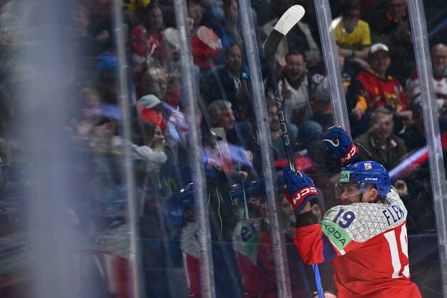 Jakub Flek of Czech Republic celebrates a goal during the IIHF World Championship, WM, Weltmeisterschaft Group B match Sweden vs Czech Republic on May 18, 2026, Fribourg, Switzerland. (CTKxPhoto RadekxPetrasek) CTKPhotoP2026051807961  CTKPhotoP2026051807961