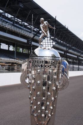 INDIANAPOLIS, IN - MAY 18: The Borg Warner Trophy is placed on the yard of bricks for a group driver photo to be taken before practice for the 110th Running of the Indianapolis 500 on May 18th, 2026, at the Indianapolis Motor Speedway in Indianapolis, Indiana. (Photo by Brian Spurlock Icon Sportswire) AUTO: MAY 18 NTT IndyCar, Indy Car, IRL, USA Series Indianapolis 500 Practice EDITORIAL USE ONLY Icon26051850029