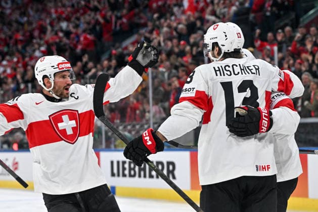 ZURICH, SWITZERLAND MAY 18 Roman Josi of Switzerland L and Nico Hischier of Switzerland R celebrate a goal during the 2026 IIHF Ice Hockey World Championship Switzerland game between Germany and Switzerland at Swiss Life Arena on May 18, 2026 in Zurich, Zurich Zurich Swiss Life Arena Zurich Switzerland Copyright: xJustPictures.ch AndreaxBrancax jp-en-EuSpIm-JP7_ANB_Ger_Sui_18052026_1647