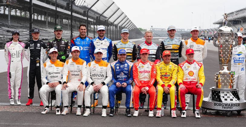 INDIANAPOLIS, IN - MAY 18: A group driver photo showing half of the field for the 2026 Indy 500 is taken before practice for the 110th Running of the Indianapolis 500 on May 18th, 2026, at the Indianapolis Motor Speedway in Indianapolis, Indiana. (Photo by Brian Spurlock Icon Sportswire) AUTO: MAY 18 NTT IndyCar, Indy Car, IRL, USA Series Indianapolis 500 Practice EDITORIAL USE ONLY Icon26051850031