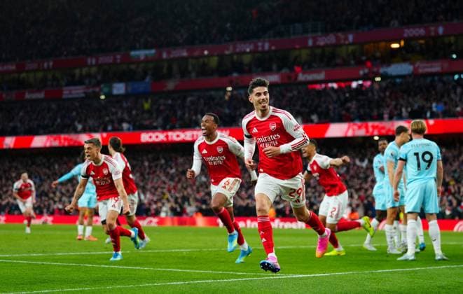 Kai Havertz of Arsenal celebrates scoring the opening goal Arsenal v Burnley, Premier League, Football, Emirates Stadium, London, UK - 18 May 2026London Emirates Stadium United Kingdom EDITORIAL USE ONLY No use with unauthorised audio, video, data, fixture lists, club league logos or live services. Online in-match use limited to 120 images, no video emulation. No use in betting, games or single club league player publications. Copyright: xJavierxGarcia Shutterstockx 16881286r