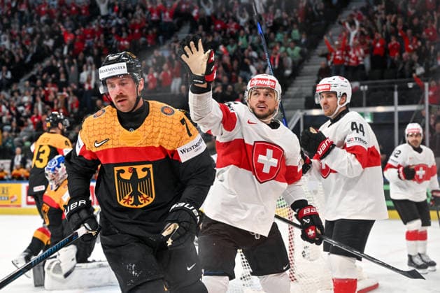 ZURICH, SWITZERLAND MAY 18 Sven Andrighetto of Switzerland celebrates his goal during the 2026 IIHF Ice Hockey World Championship Switzerland game between Germany and Switzerland at Swiss Life Arena on May 18, 2026 in Zurich, Zurich Zurich Swiss Life Arena Zurich Switzerland Copyright: xJustPictures.ch AndreaxBrancax jp-en-EuSpIm-JP7_ANB_Ger_Sui_18052026_2356