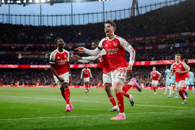 Premier League 2025 26 Arsenal v Burnley Emirates Stadium 18.05.2026 Kai Havertz of Arsenal scores and celebrates 1-0 Premier League 2025 26 Arsenal v Burnley Emirates Stadium 18.05.2026 Photograph By Marc Aspland The Times  Copyright: xMarcxAsplandx NINTCHDBPICT001081981016