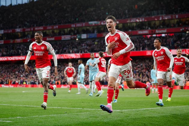 Premier League 2025 26 Arsenal v Burnley Emirates Stadium 18.05.2026 Kai Havertz of Arsenal scores and celebrates 1-0 Premier League 2025 26 Arsenal v Burnley Emirates Stadium 18.05.2026 Photograph By Marc Aspland The Times  Copyright: xMarcxAsplandx NINTCHDBPICT001081981027