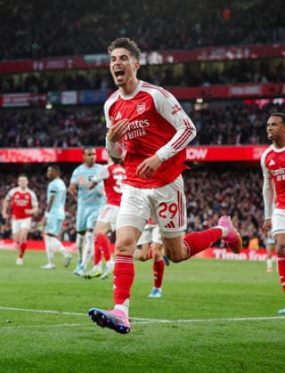 Premier League 2025 26 Arsenal v Burnley Emirates Stadium 18.05.2026 Kai Havertz of Arsenal scores and celebrates 1-0 Premier League 2025 26 Arsenal v Burnley Emirates Stadium 18.05.2026 Photograph By Marc Aspland The Times  Copyright: xMarcxAsplandx NINTCHDBPICT001081981073
