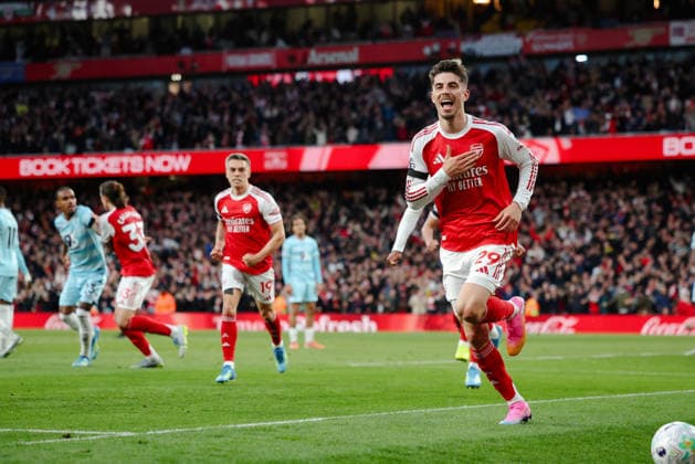 Premier League 2025 26 Arsenal v Burnley Emirates Stadium 18.05.2026 Kai Havertz of Arsenal scores and celebrates 1-0 Premier League 2025 26 Arsenal v Burnley Emirates Stadium 18.05.2026 Photograph By Marc Aspland The Times  Copyright: xMarcxAsplandx NINTCHDBPICT001081981307