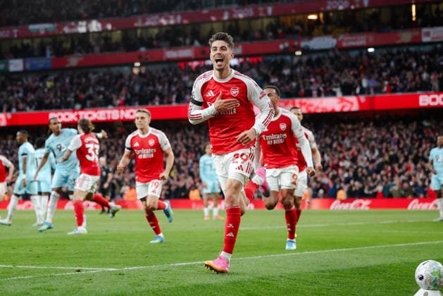 Premier League 2025 26 Arsenal v Burnley Emirates Stadium 18.05.2026 Kai Havertz of Arsenal scores and celebrates 1-0 Premier League 2025 26 Arsenal v Burnley Emirates Stadium 18.05.2026 Photograph By Marc Aspland The Times  Copyright: xMarcxAsplandx NINTCHDBPICT001081981386