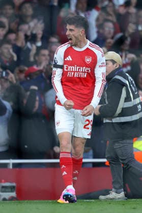Arsenal v Burnley - Premier League Kai Havertz of Arsenal celebrates 1st goal during the Premier League match between Arsenal and Burnley at Emirates Stadium on May 18, 2026 in London, England. WARNING! This Photograph May Only Be Used For Newspaper And Or Magazine Editorial Purposes. May Not Be Used For Publications Involving 1 player, 1 Club Or 1 Competition Without Written Authorisation From Football DataCo Ltd. For Any Queries, Please Contact Football DataCo Ltd on +44 (0) 207 864 9121 London Emirates Stadium England United Kingdom Copyright: xAllstarxPicturexLibraryxLtdx
