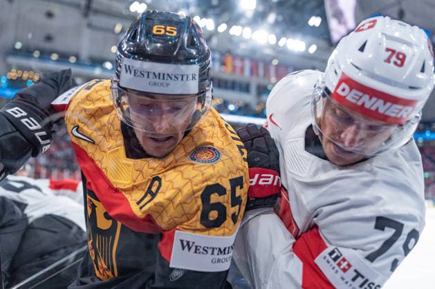 18 05 2026, Zurich, Swiss Life Arena, Ice Hockey World Championships Germany Switzerland, 65 Marc Michaelis Germany , 79 Calvin Thurkauf Switzerland Zurich Swiss Life Arena Zurich Switzerland Copyright: xJustPictures.ch StefanxEmchx jp-de-StEm-DSC0074720260518